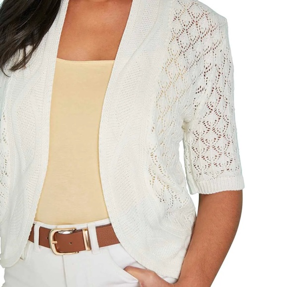 Liz Claiborne Cream Open-Knit Cardigan - Picture 2 of 9